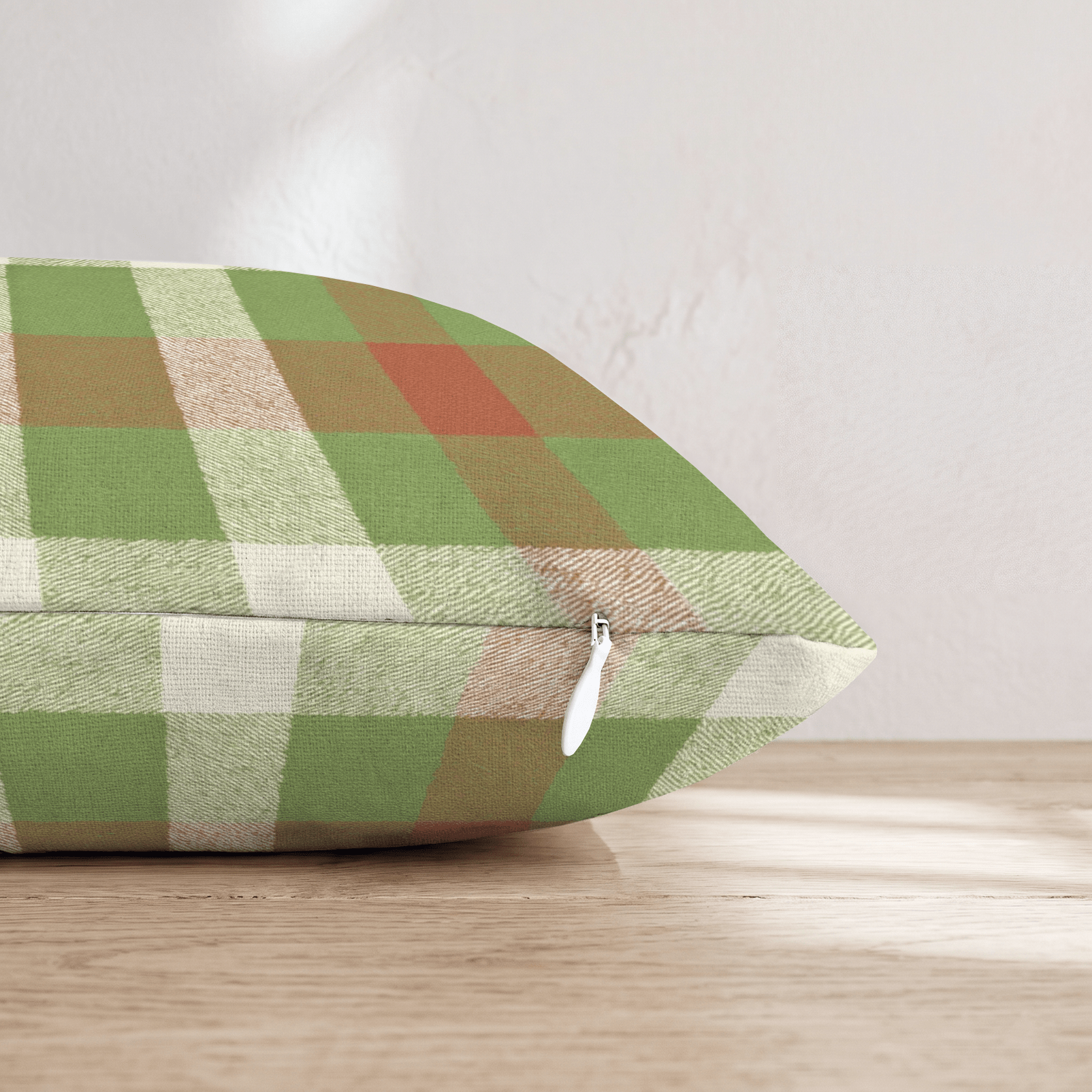 Sage & Terracotta Check Throw Pillow - Hillcroft Home
