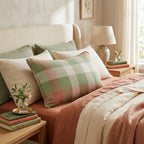 Sage & Terracotta Check Throw Pillow - Hillcroft Home