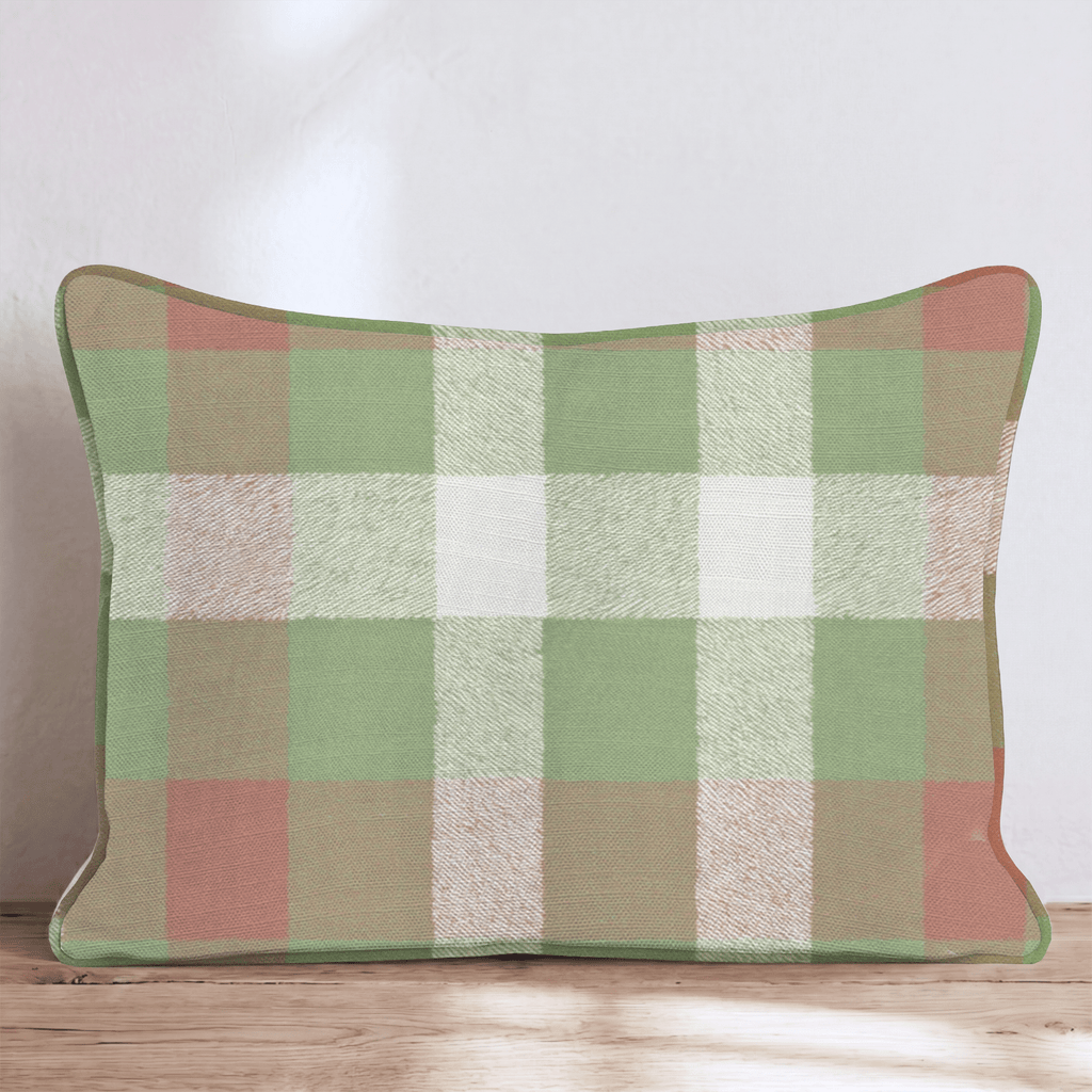 Sage & Terracotta Check Throw Pillow - Hillcroft Home