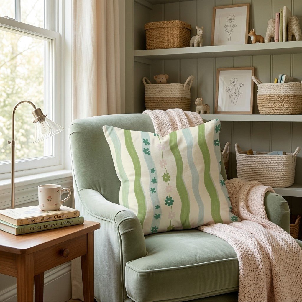 Sage Wavy Stripe Throw Pillow - Hillcroft Home