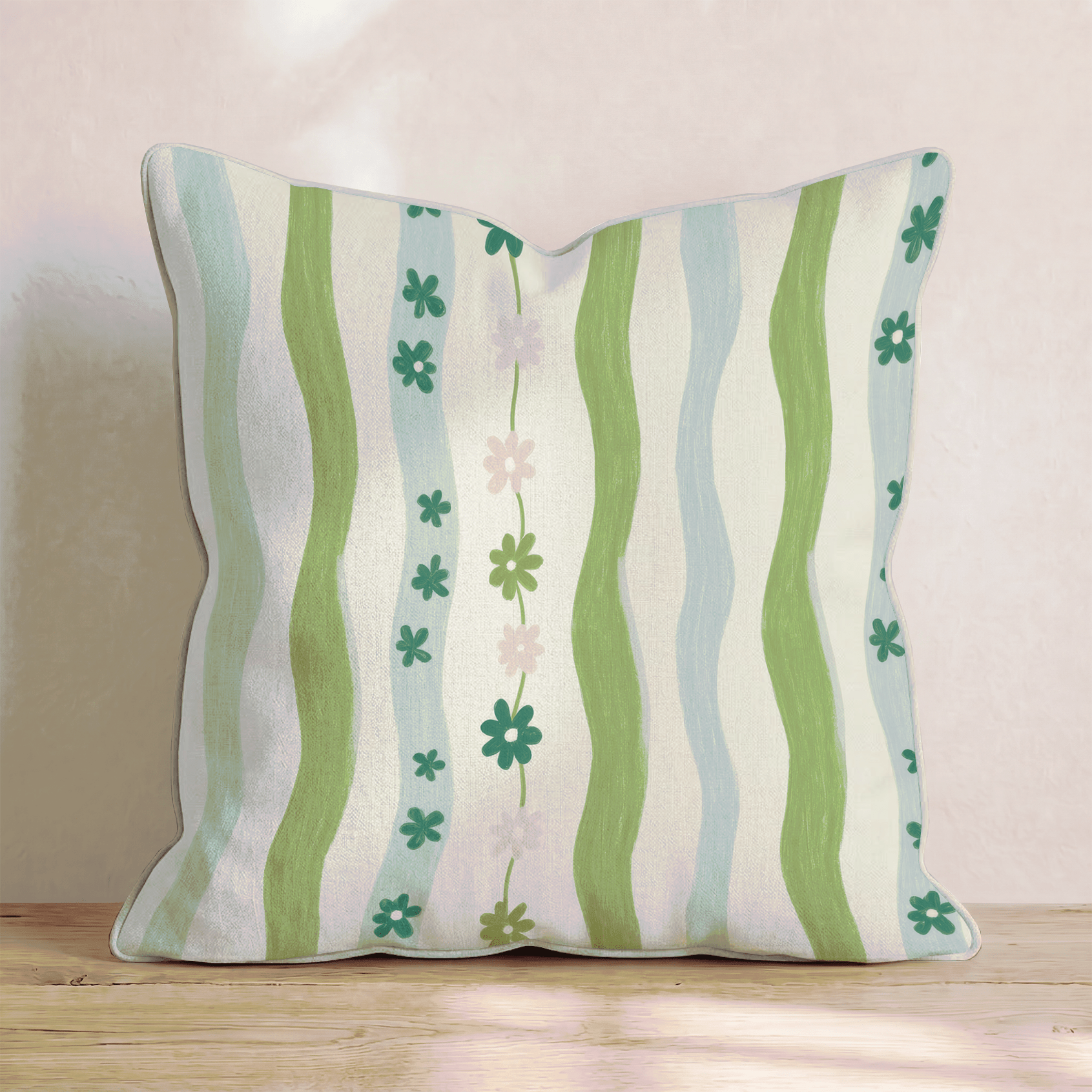 Sage Wavy Stripe Throw Pillow - Hillcroft Home