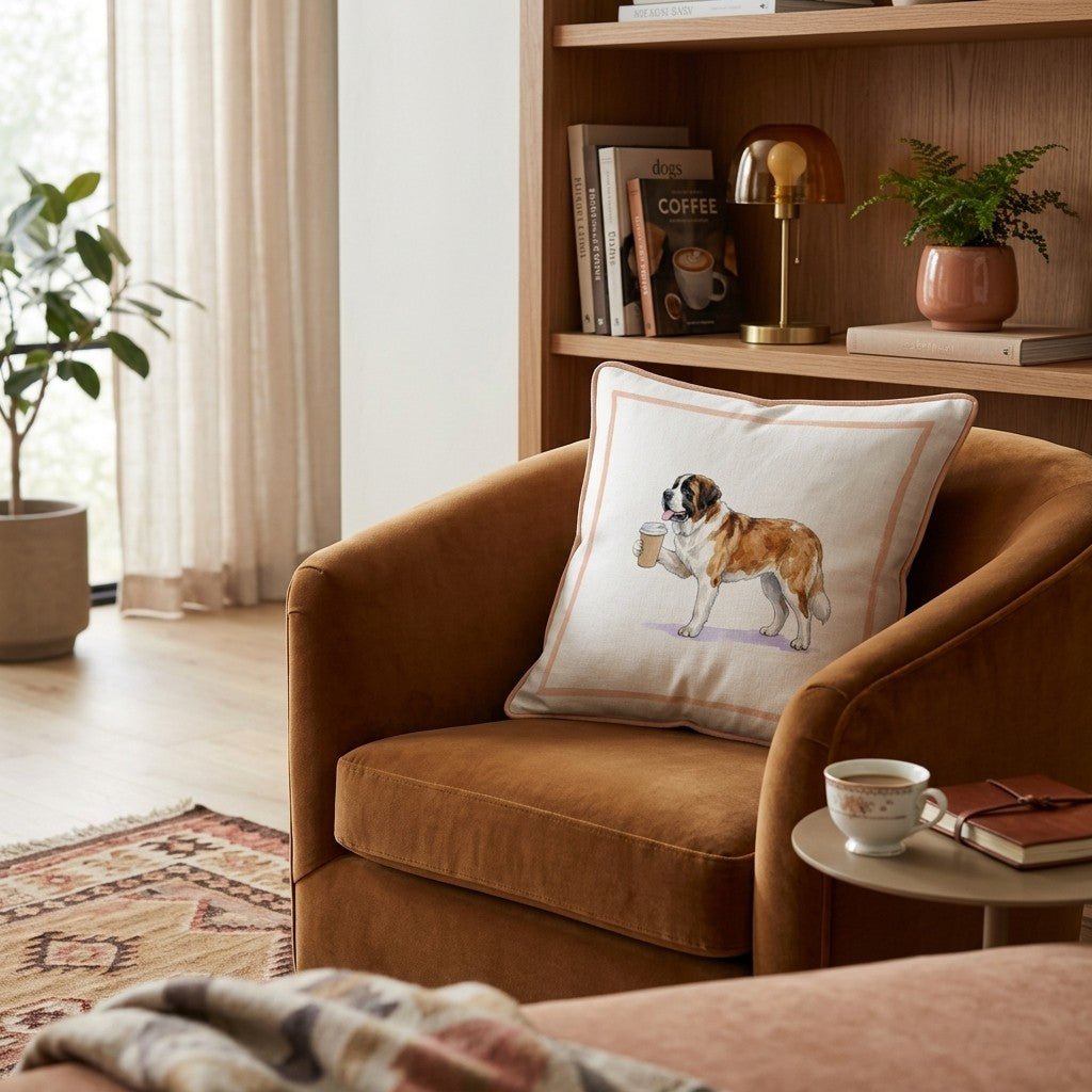 Saint Bernard Coffee Throw Pillow - Hillcroft Home