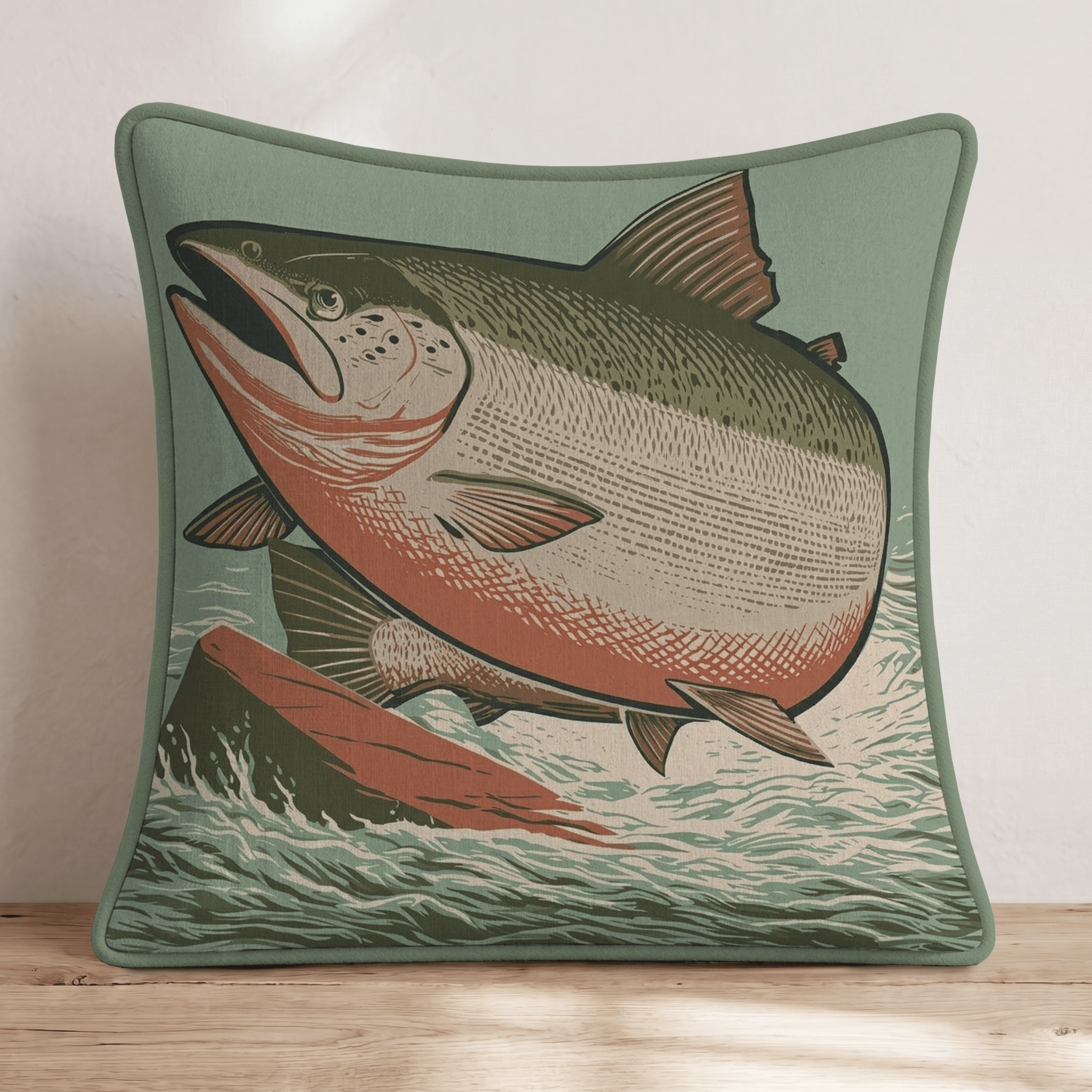Salmon on the Rocks Throw Pillow - Hillcroft Home