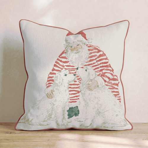 Santa And His Two Pups Throw Pillow - Hillcroft Home