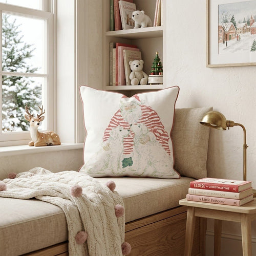 Santa And His Two Pups Throw Pillow - Hillcroft Home
