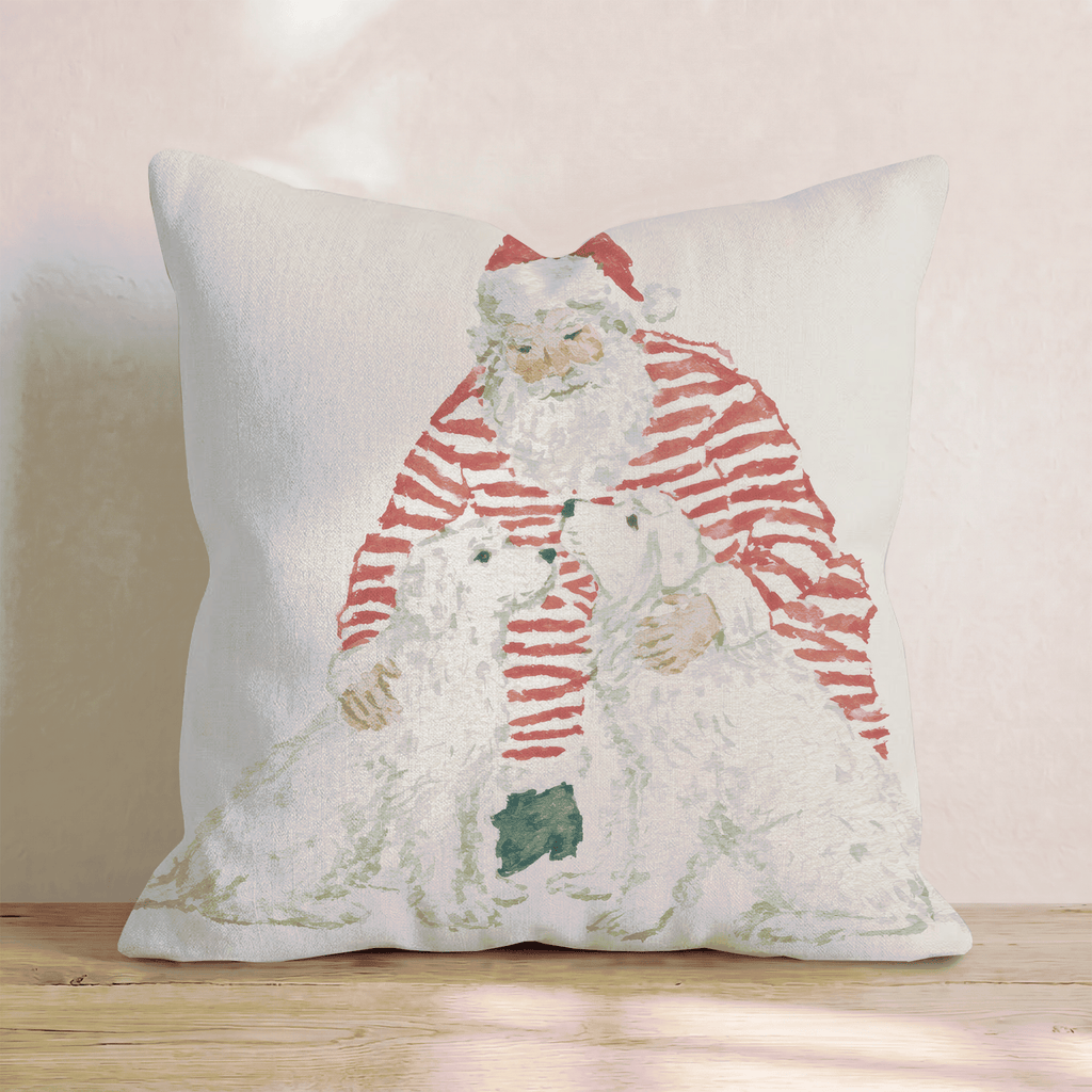 Santa And His Two Pups Throw Pillow - Hillcroft Home