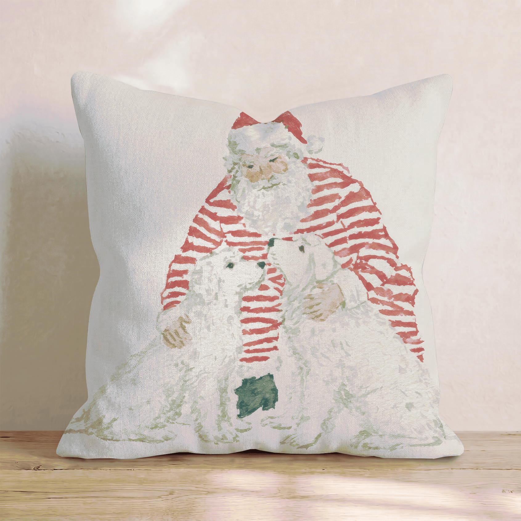 Santa And His Two Pups Throw Pillow - Hillcroft Home