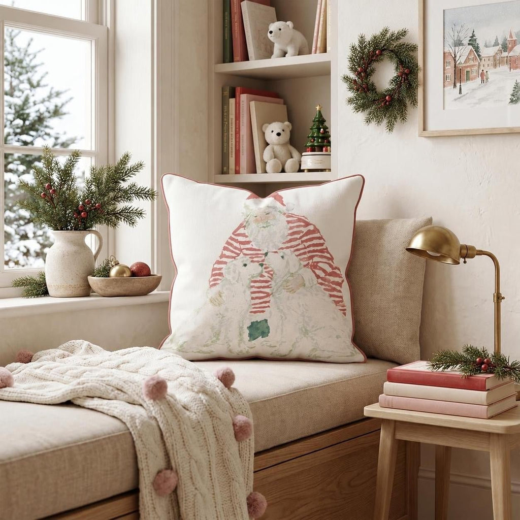 Santa And His Two Pups Throw Pillow throw pillow - Hillcroft Home