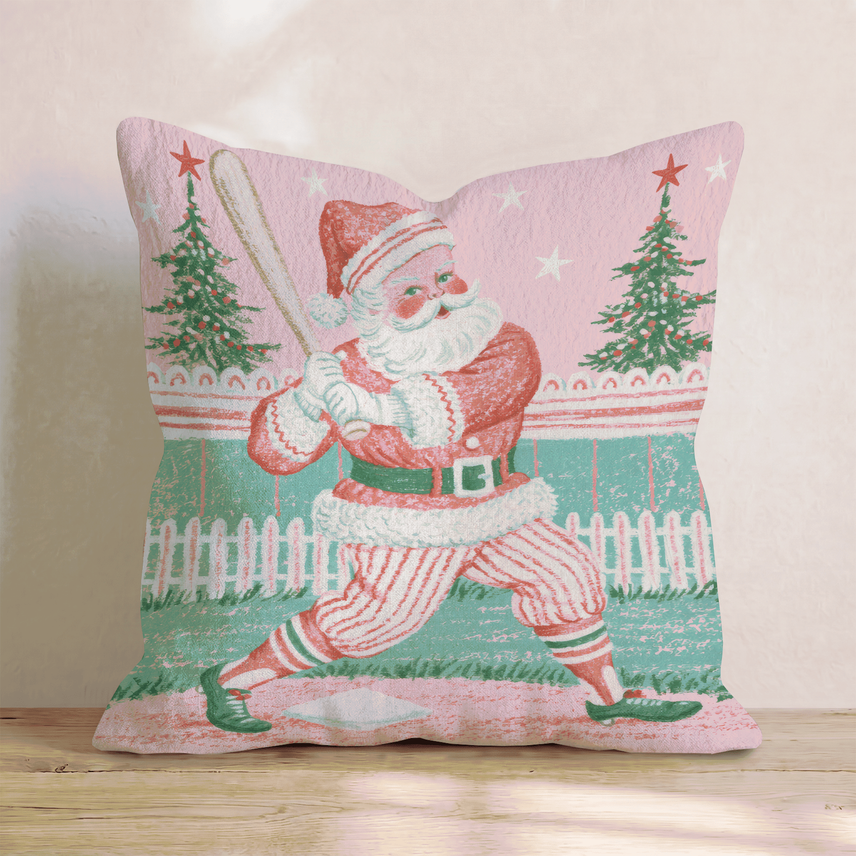 Santa at Bat Throw Pillow - Hillcroft Home