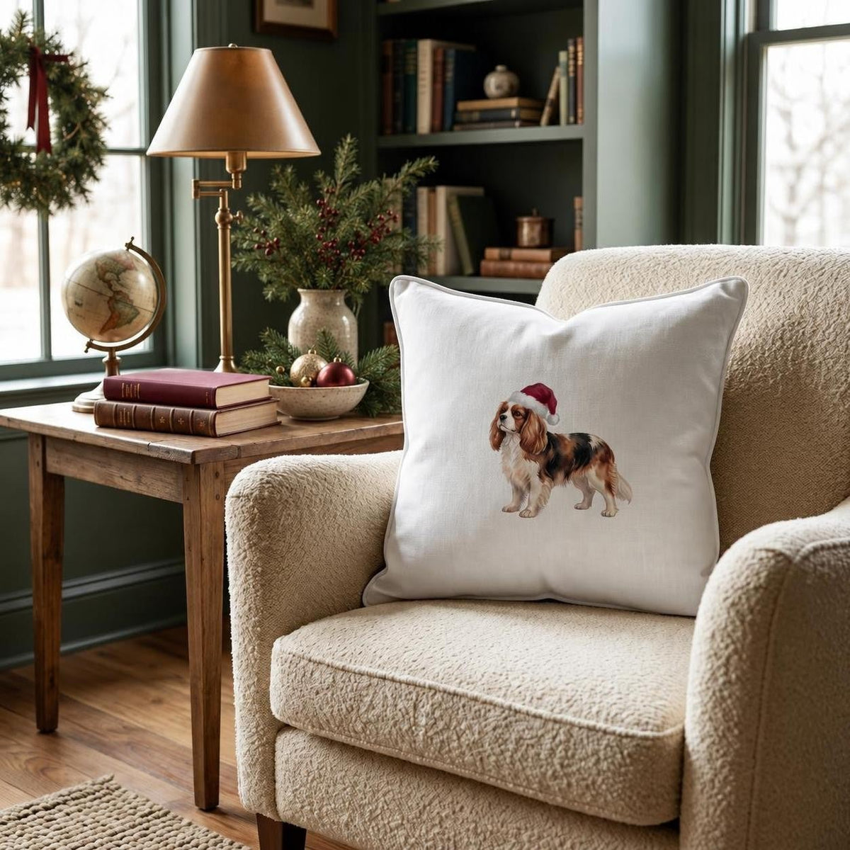Santa Cavalier King Charles Spaniel Throw Pillow throw pillow - Hillcroft Home