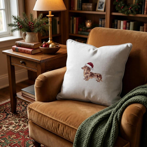 Santa Dachshund (White) Throw Pillow throw pillow - Hillcroft Home