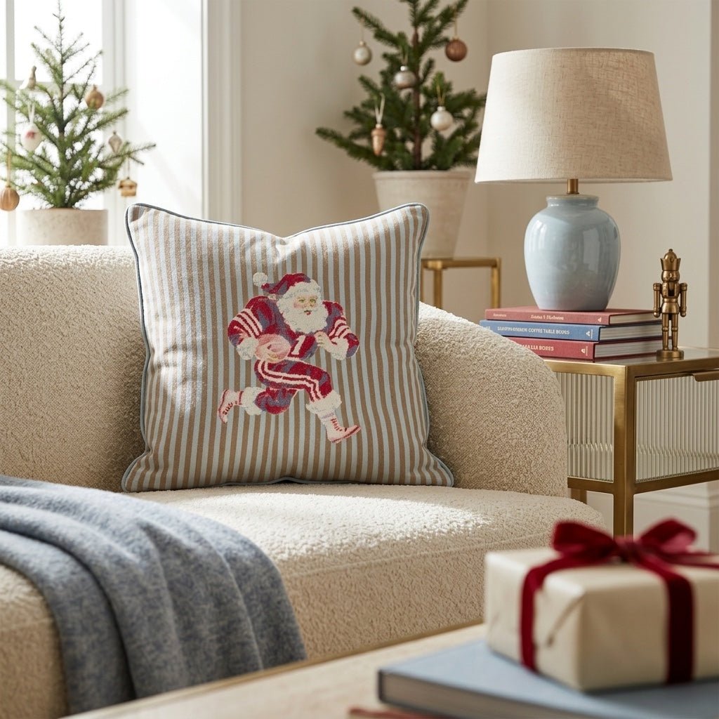 Santa Football Stripes Throw Pillow - Hillcroft Home