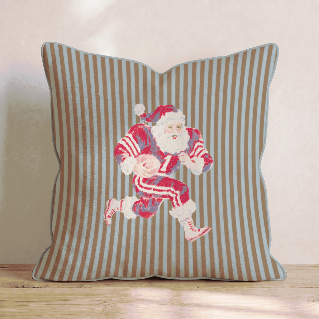 Santa Football Stripes Throw Pillow - Hillcroft Home