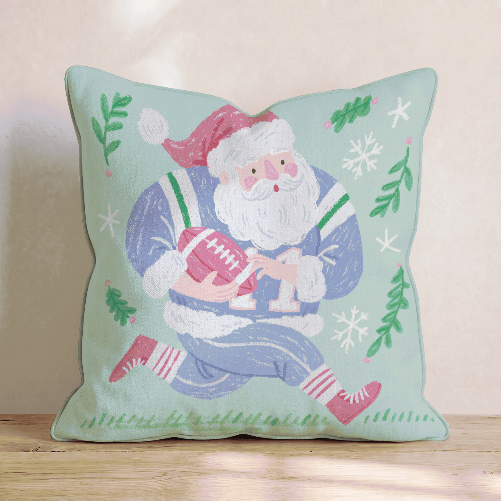 Santa Gridiron Dash Throw Pillow - Hillcroft Home