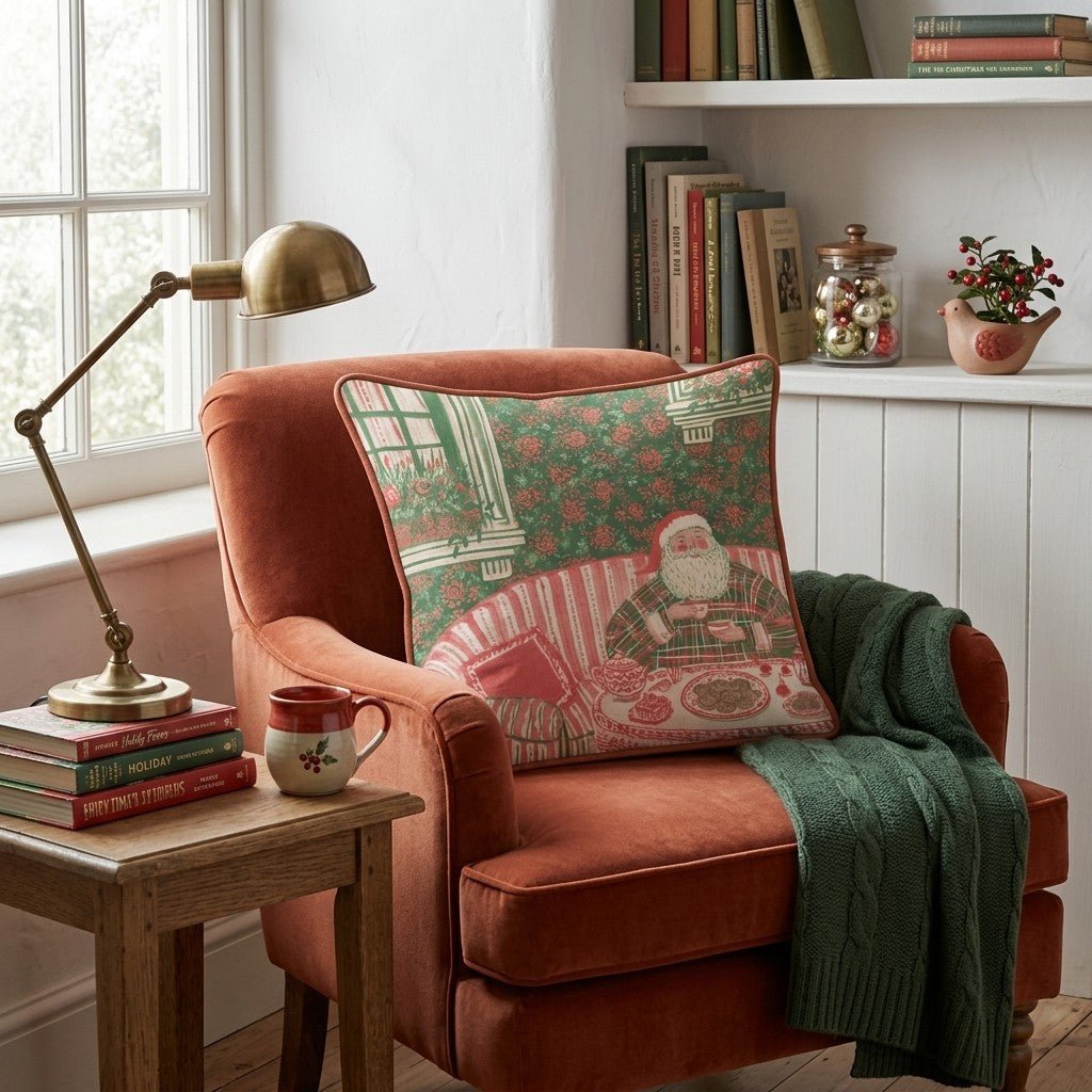 Santa NYC Brownstone Christmas Eve Throw Pillow - Hillcroft Home