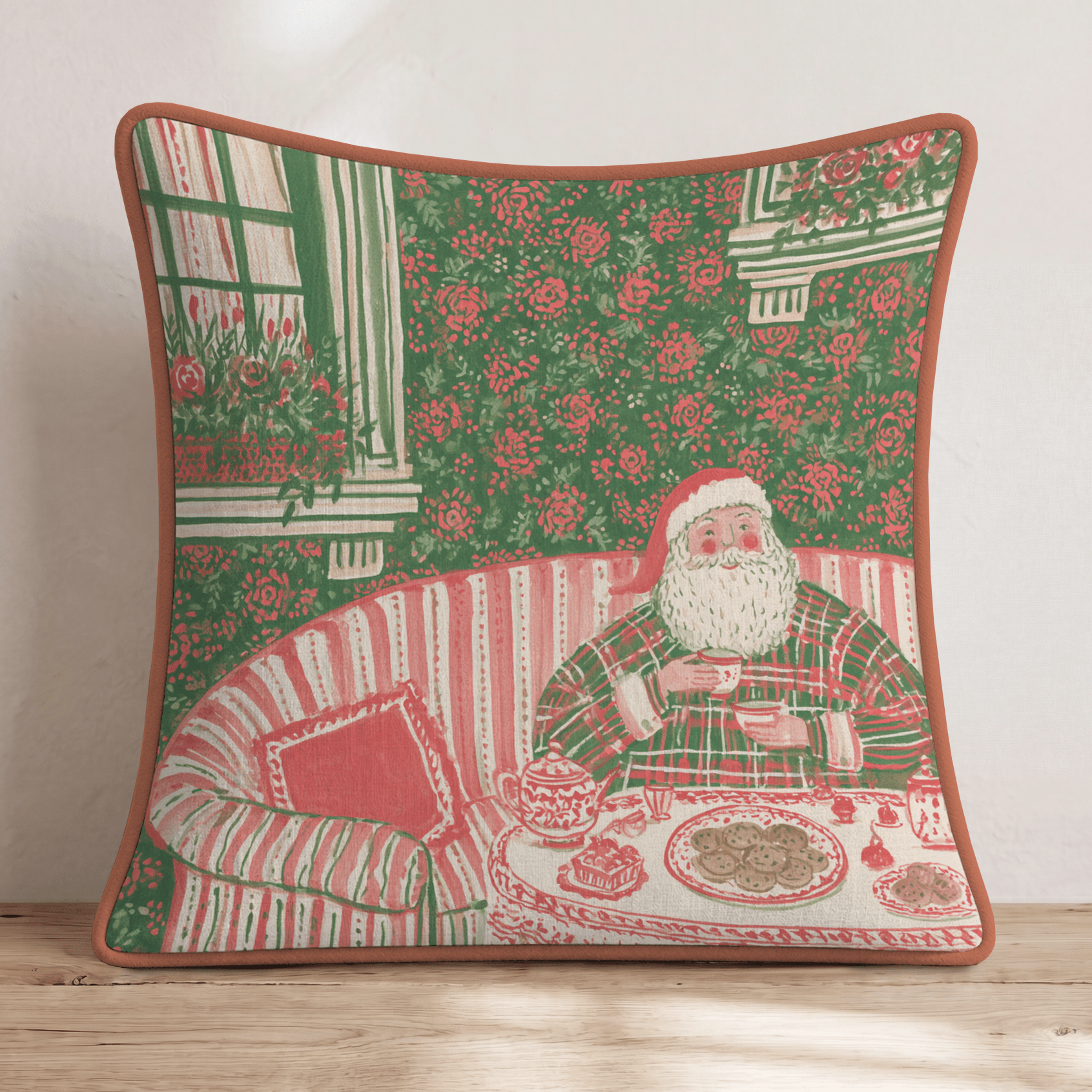 Santa NYC Brownstone Christmas Eve Throw Pillow - Hillcroft Home
