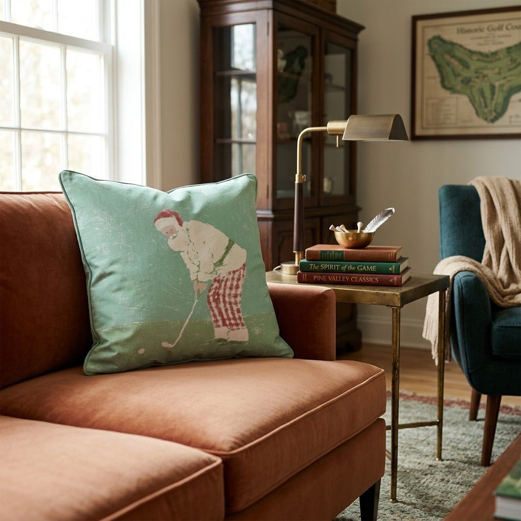 Santa On The Green Throw Pillow - Hillcroft Home