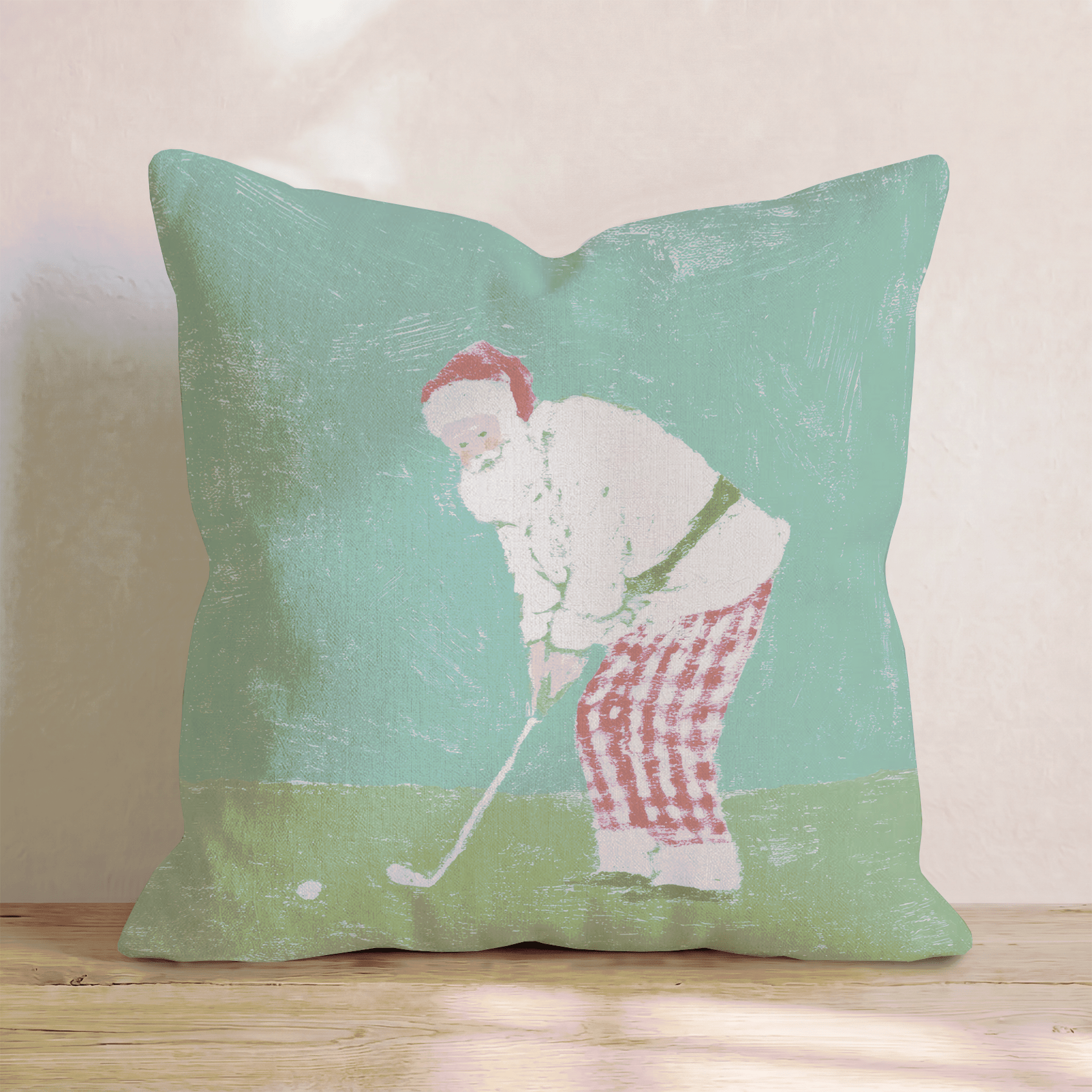 Santa On The Green Throw Pillow - Hillcroft Home