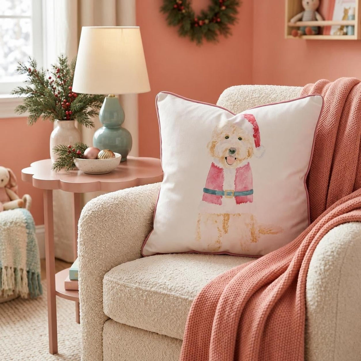 Santa Pup Throw Pillow throw pillow - Hillcroft Home