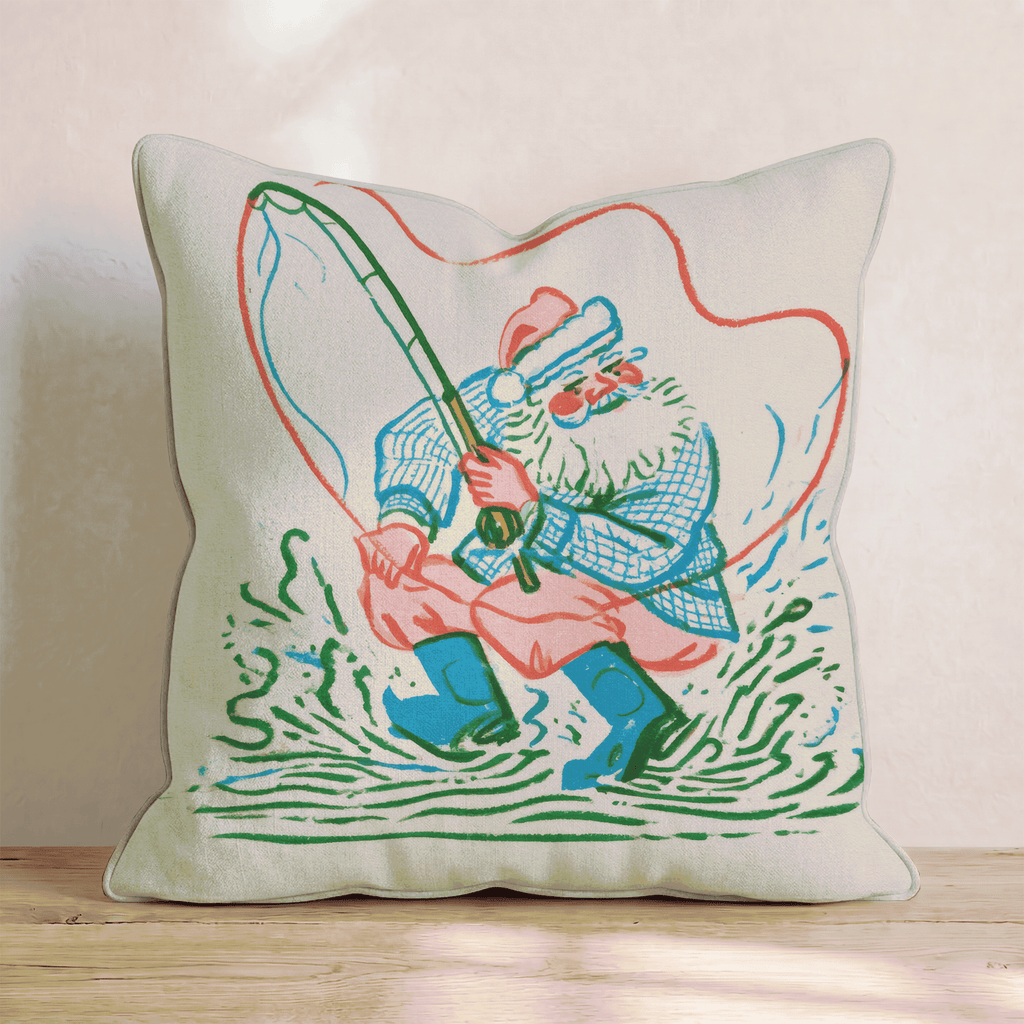 Santa Reels It In Throw Pillow - Hillcroft Home