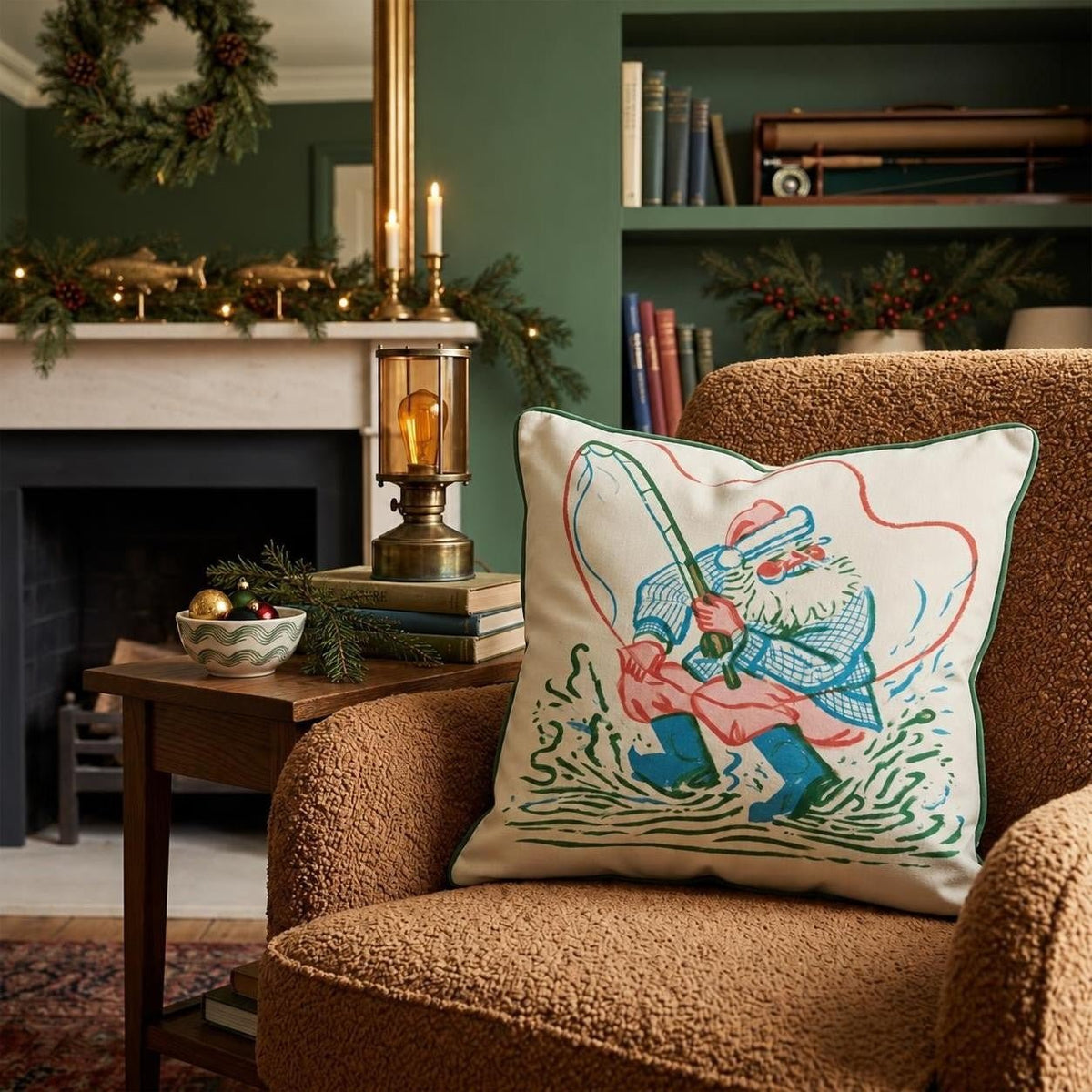 Santa Reels It In Throw Pillow throw pillow - Hillcroft Home