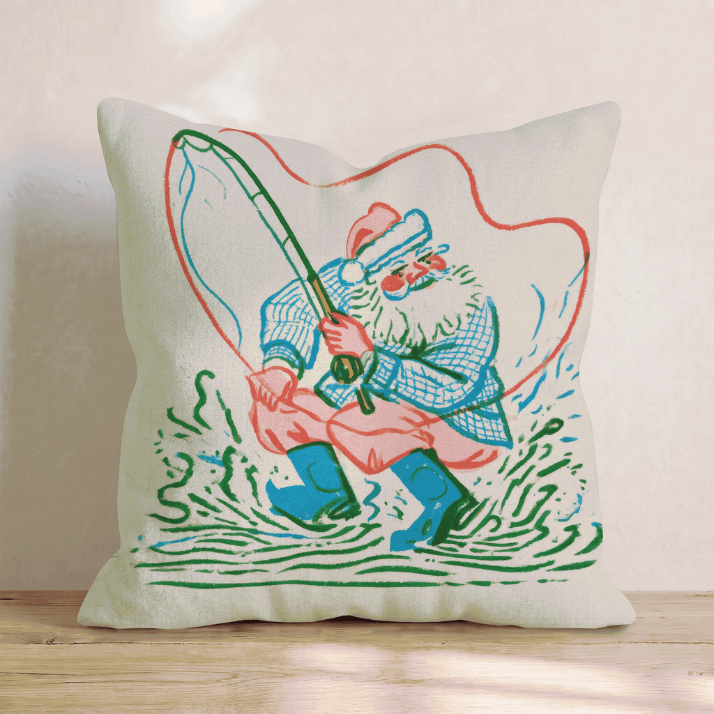 Santa Reels It In Throw Pillow - Hillcroft Home