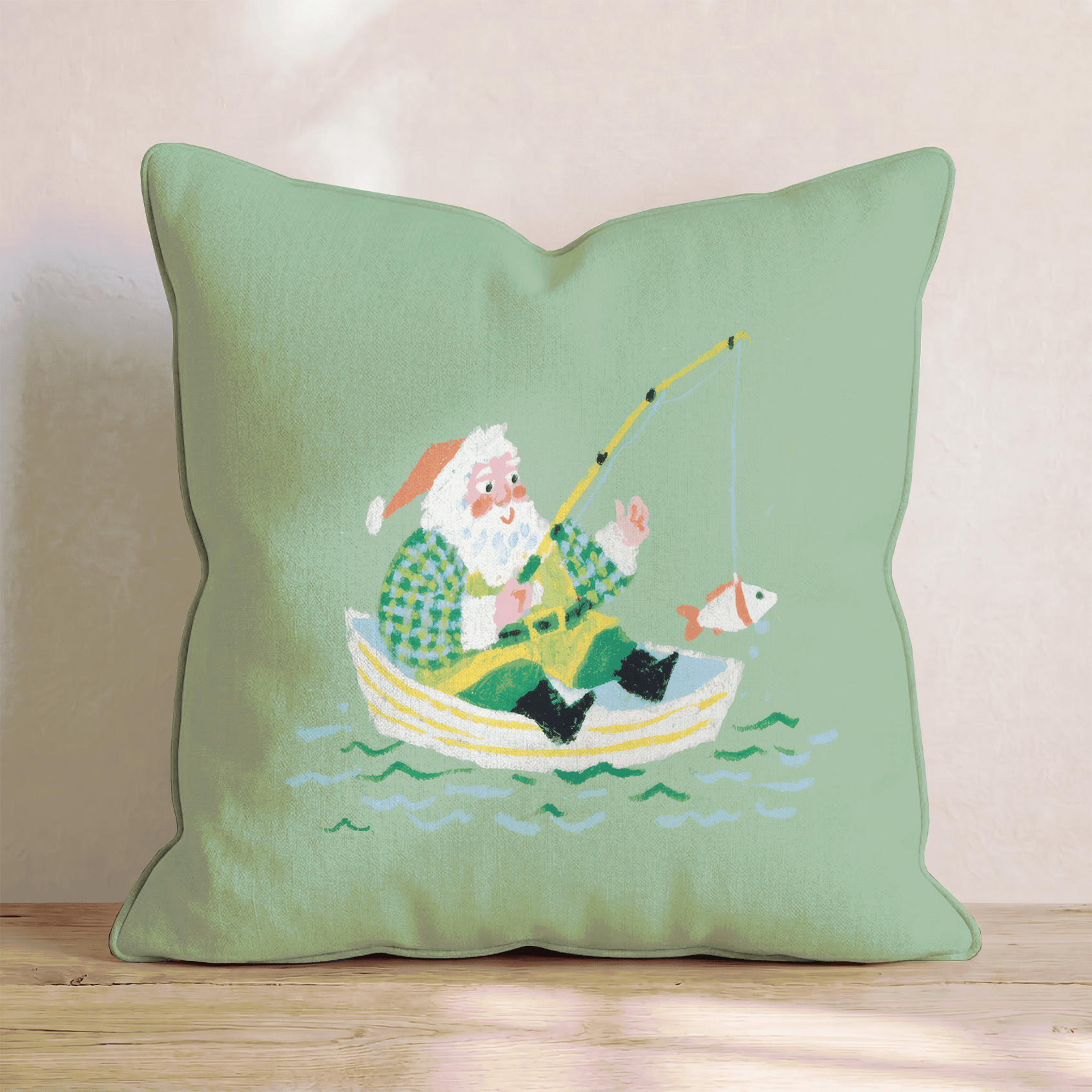 Santa_s Fishing Boat Throw Pillow - Hillcroft Home