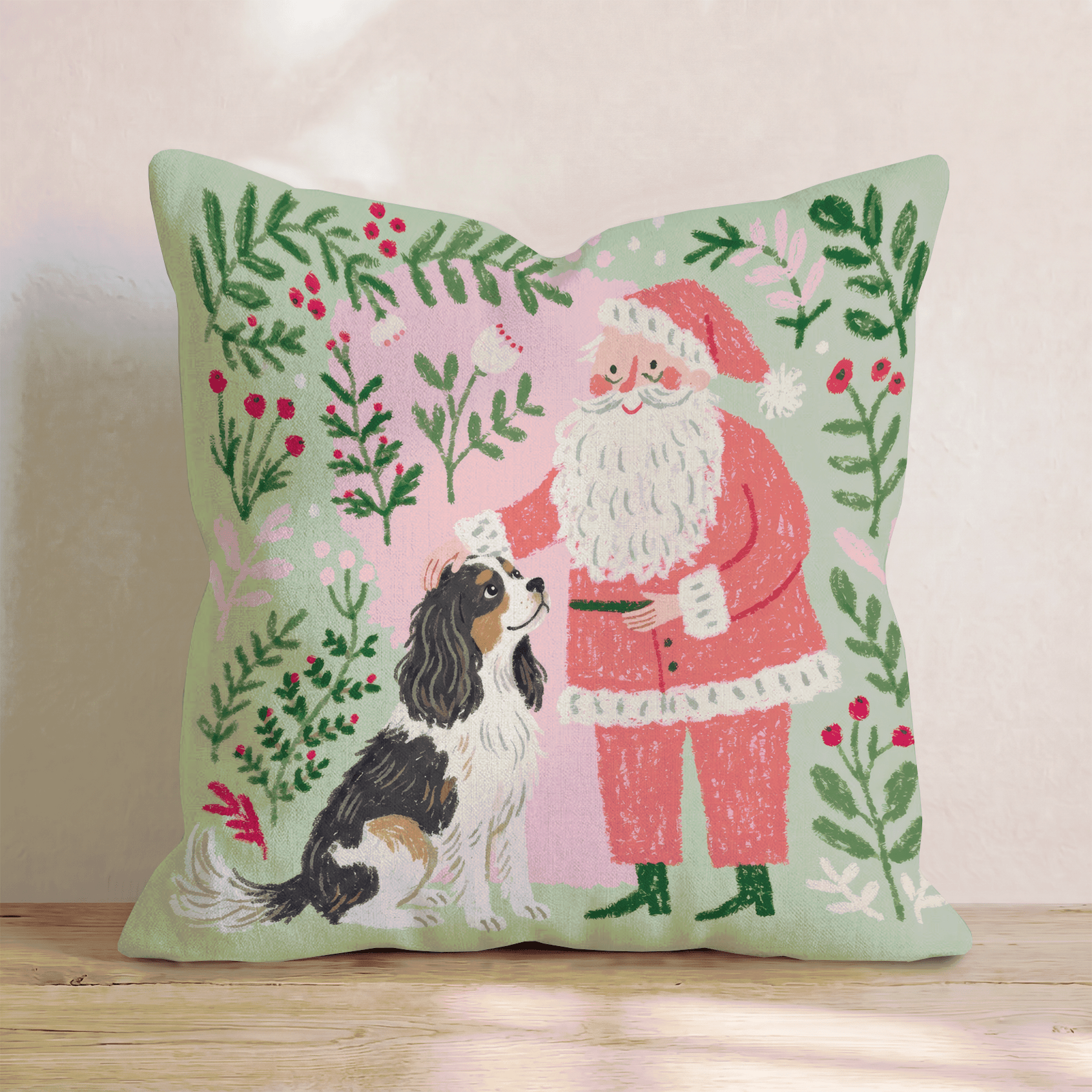 Santa_s Gentle Cavalier King Charles Spaniel Throw Pillow - Hillcroft Home