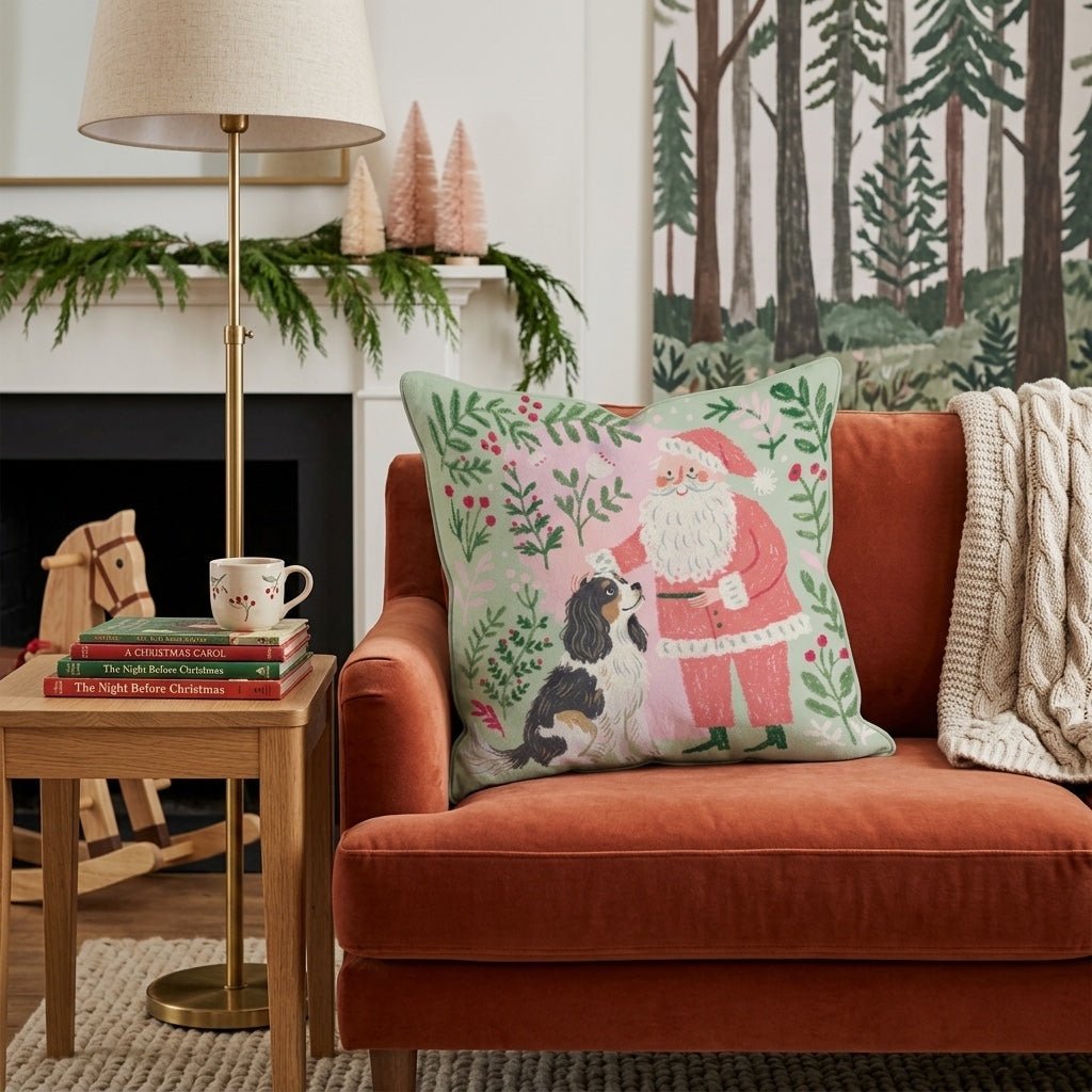 Santa_s Gentle Cavalier King Charles Spaniel Throw Pillow - Hillcroft Home