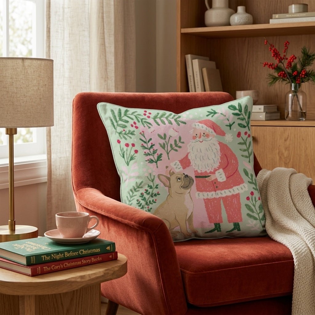 Santa_s Gentle French Bulldog Throw Pillow - Hillcroft Home