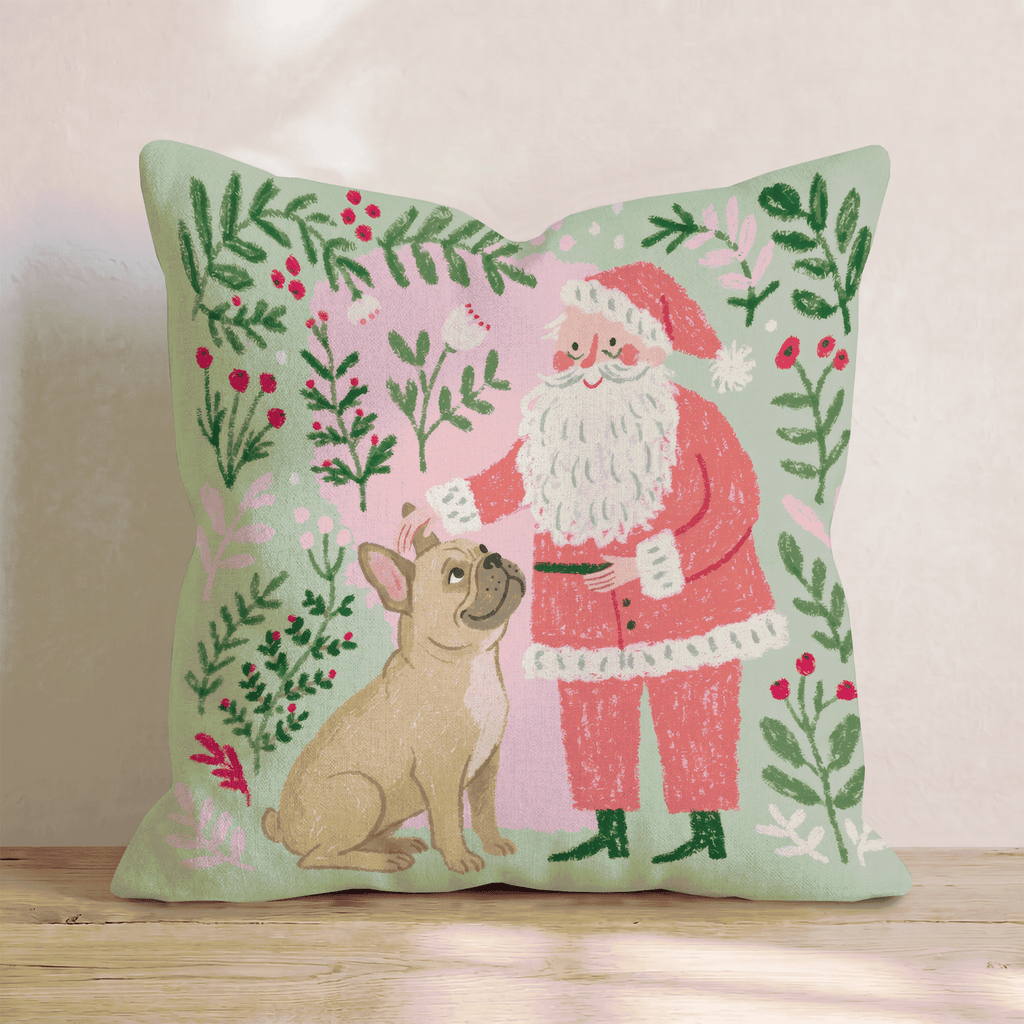 Santa_s Gentle French Bulldog Throw Pillow - Hillcroft Home