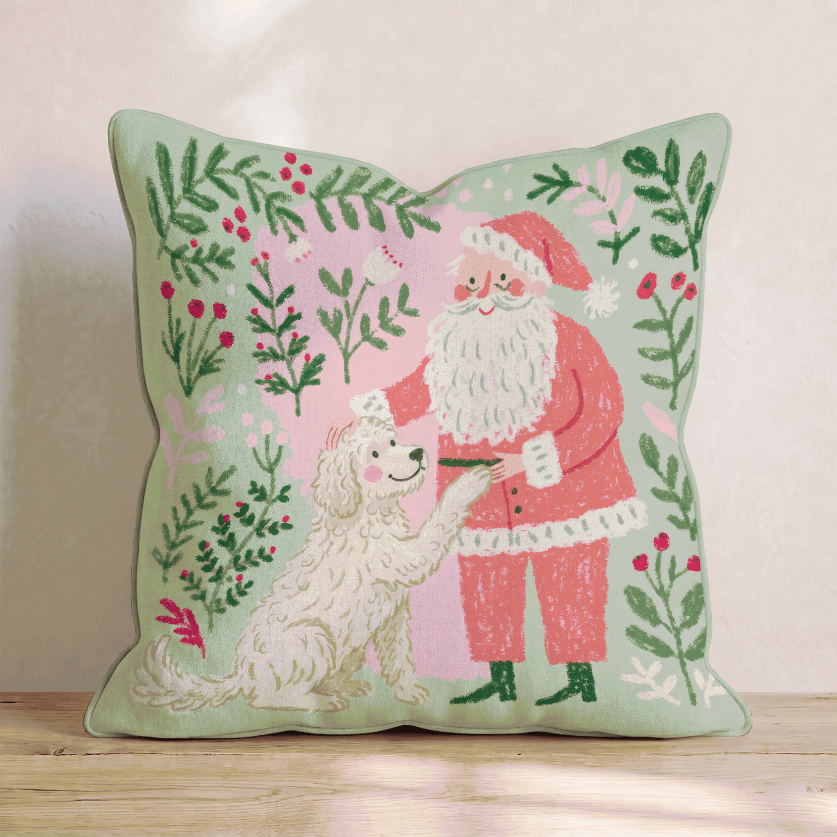 Santa_s Gentle Goldendoodle Throw Pillow - Hillcroft Home