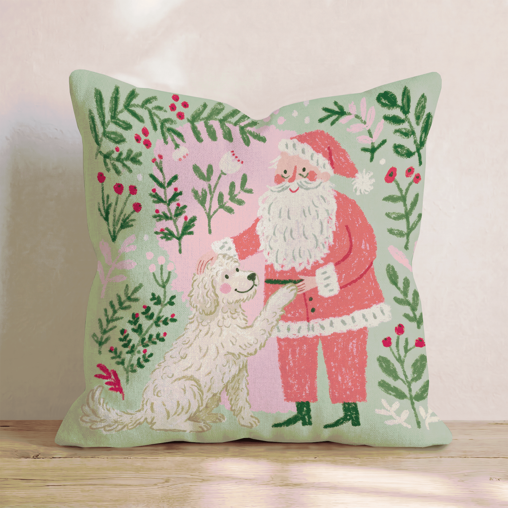 Santa_s Gentle Goldendoodle Throw Pillow - Hillcroft Home
