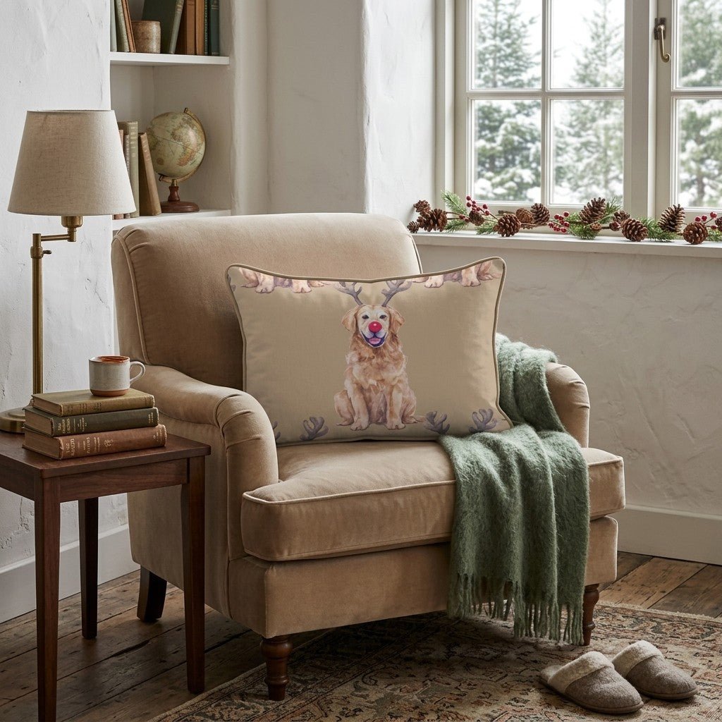 Santa_s Golden Retriever Throw Pillow - Hillcroft Home
