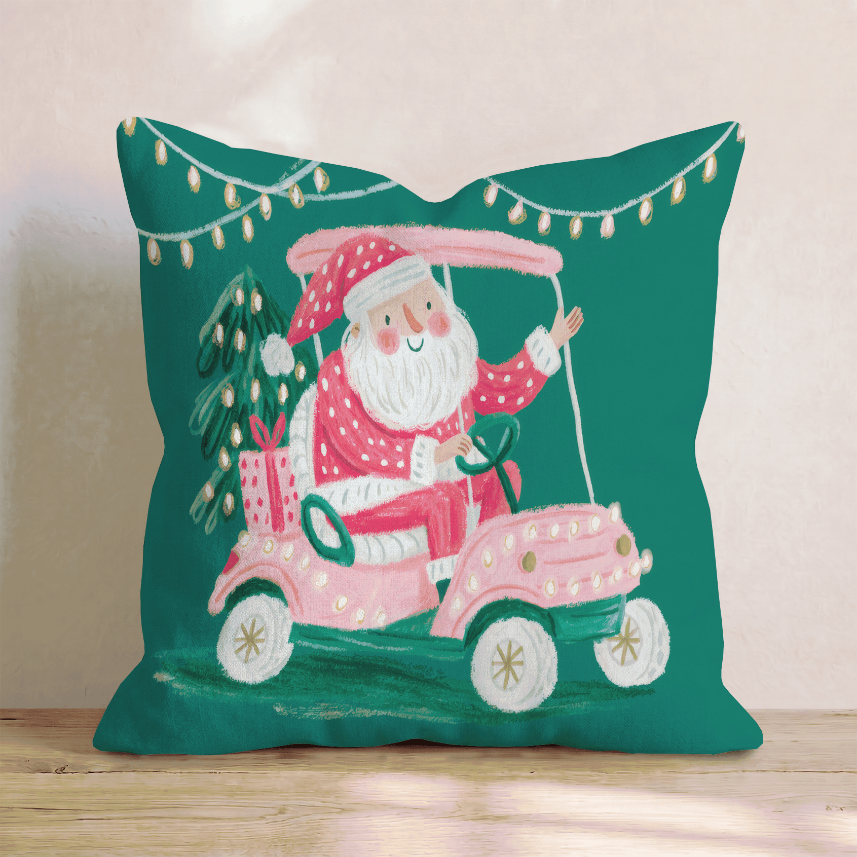 Santa_s Golf Cart Throw Pillow - Hillcroft Home