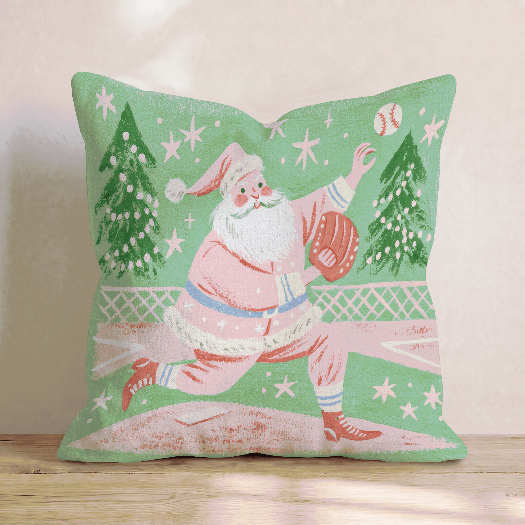 Santa_s Pitching Windup Throw Pillow - Hillcroft Home