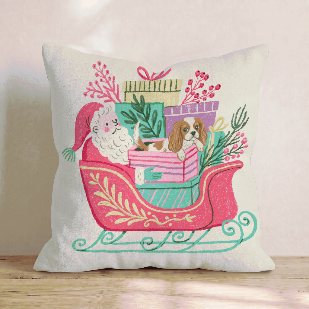 Santa_s Sleigh and Cavalier King Charles Spaniel Throw Pillow - Hillcroft Home