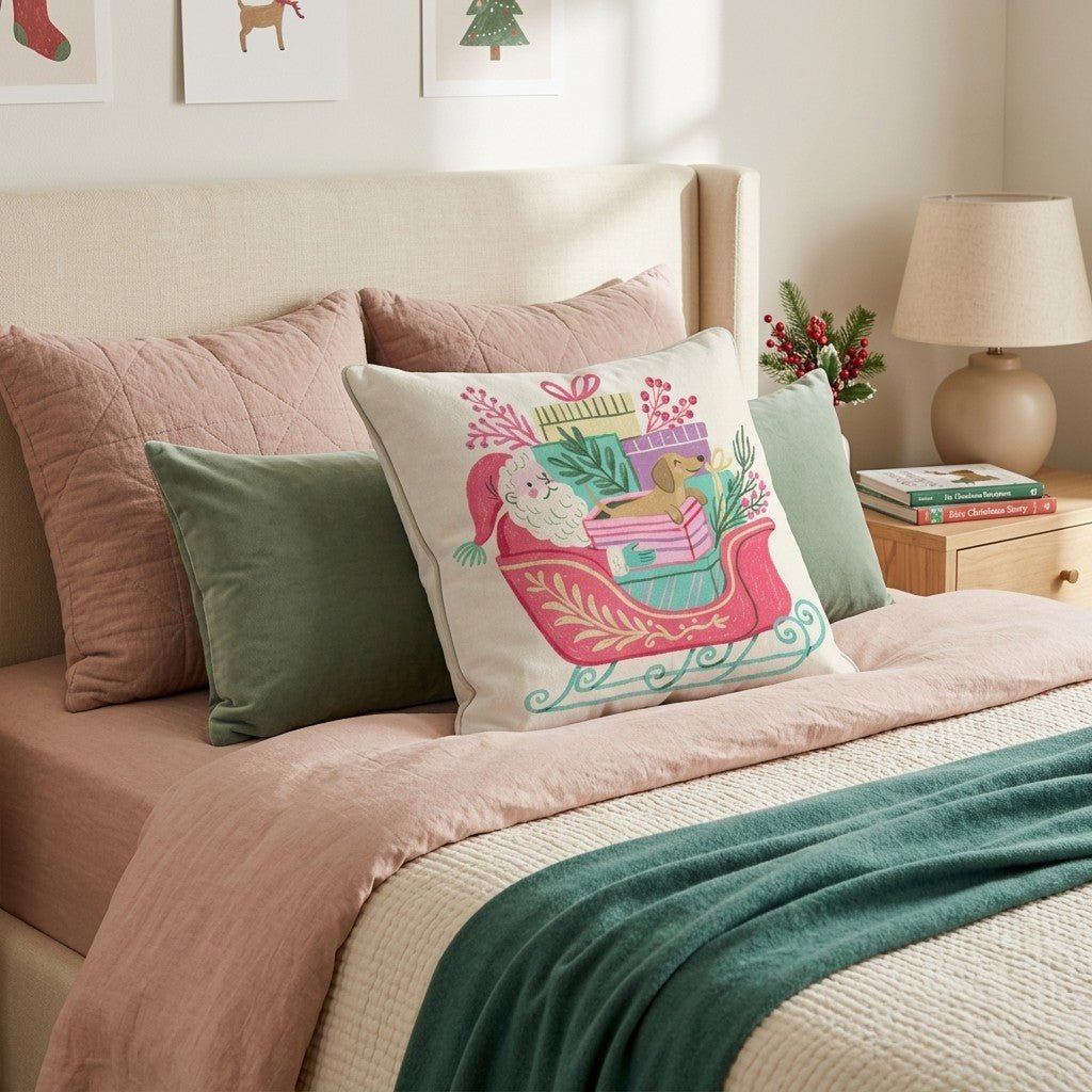 Santa_s Sleigh and Dachshund Throw Pillow - Hillcroft Home