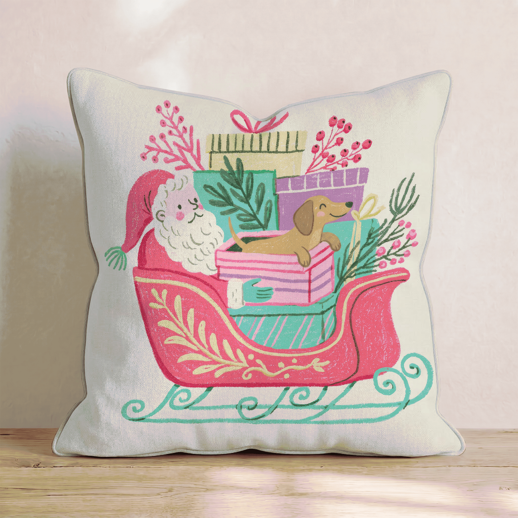 Santa_s Sleigh and Dachshund Throw Pillow - Hillcroft Home