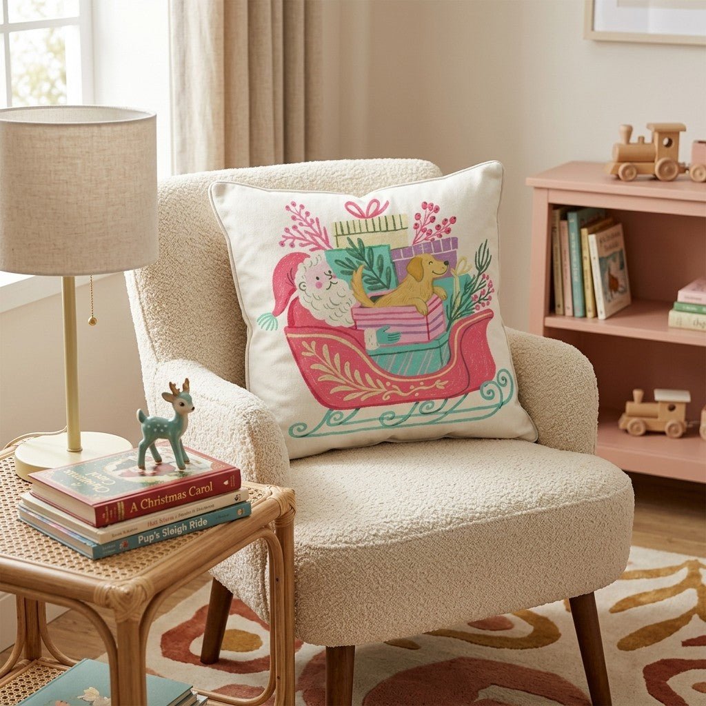 Santa_s Sleigh and Golden Retriever Throw Pillow - Hillcroft Home