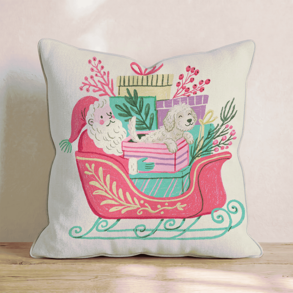 Santa_s Sleigh and Labradoodle Throw Pillow - Hillcroft Home