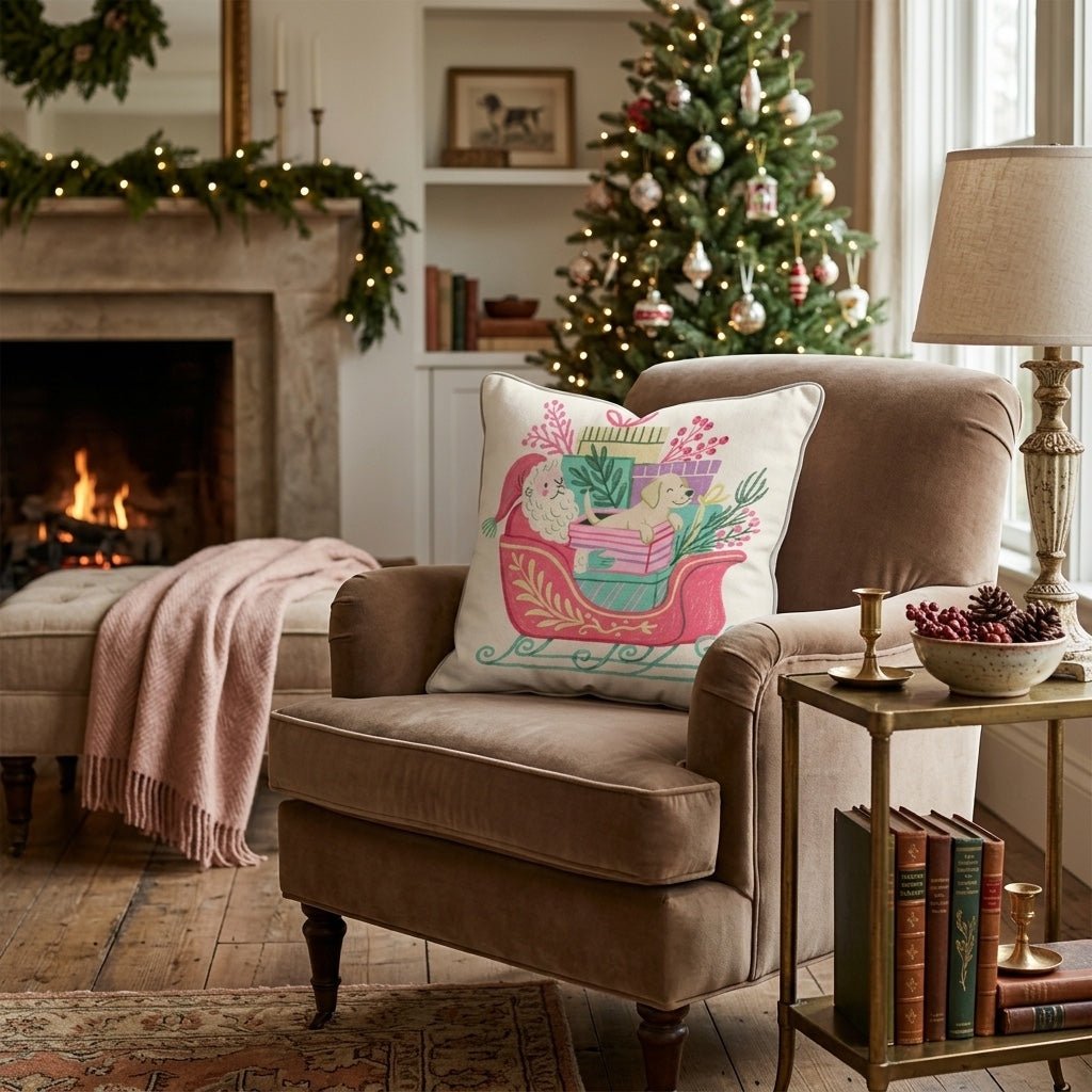 Santa_s Sleigh and Labrador Retriever Throw Pillow - Hillcroft Home