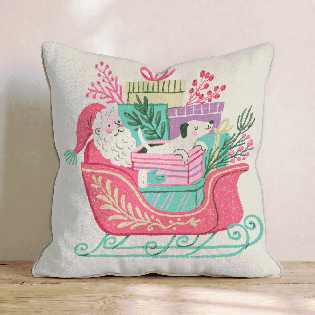 Santa_s Sleigh and Pup Throw Pillow - Hillcroft Home