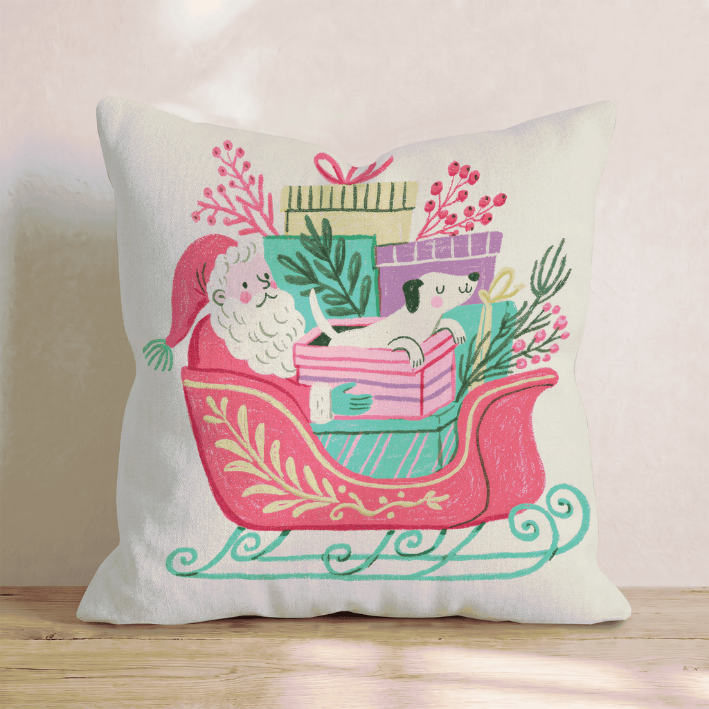 Santa_s Sleigh and Pup Throw Pillow - Hillcroft Home
