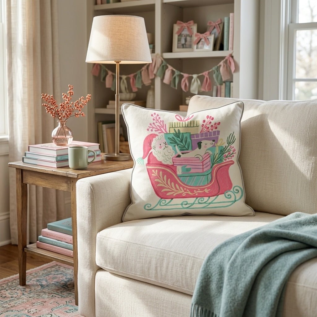 Santa_s Sleigh and Pup Throw Pillow - Hillcroft Home