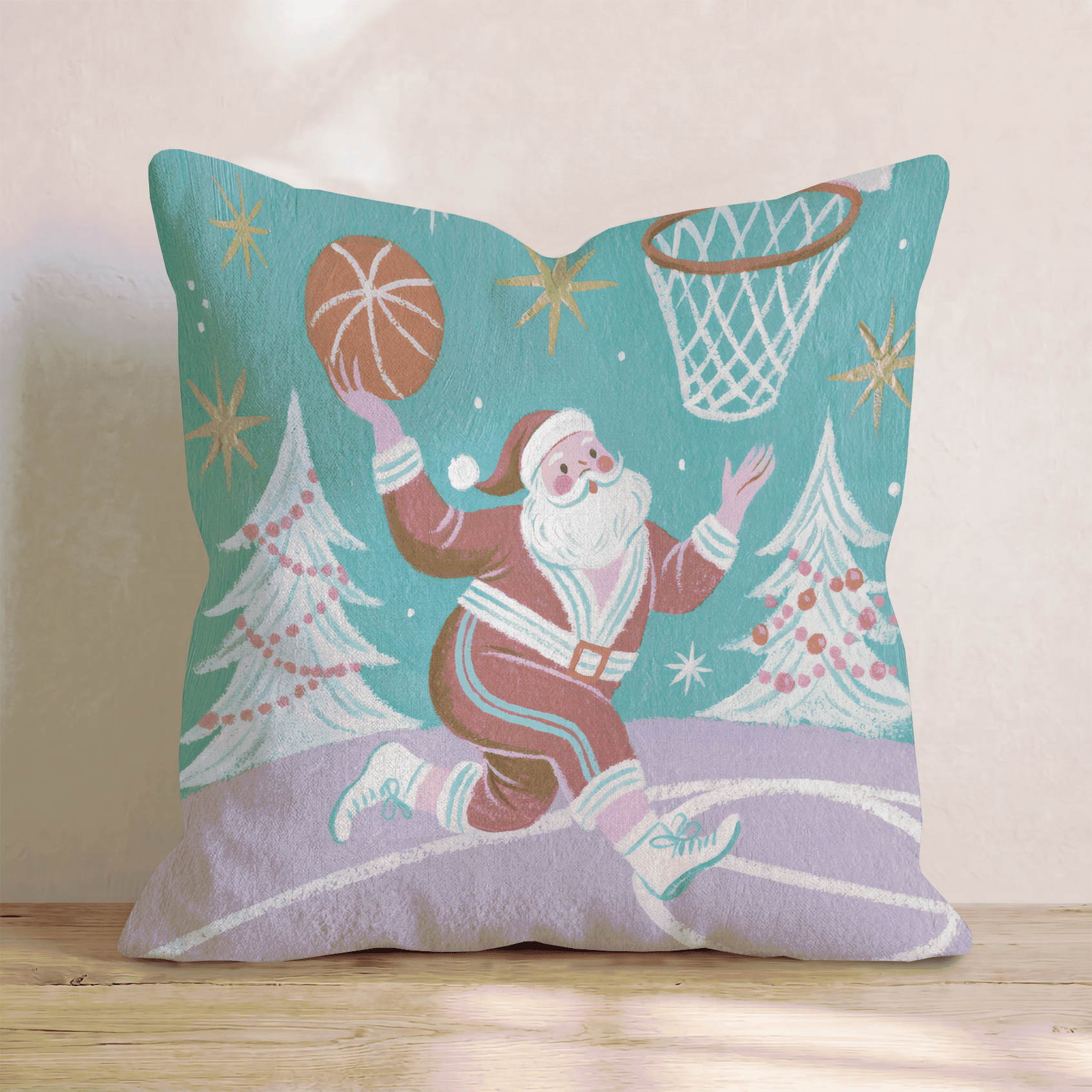 Santa Slam Dunk Throw Pillow - Hillcroft Home