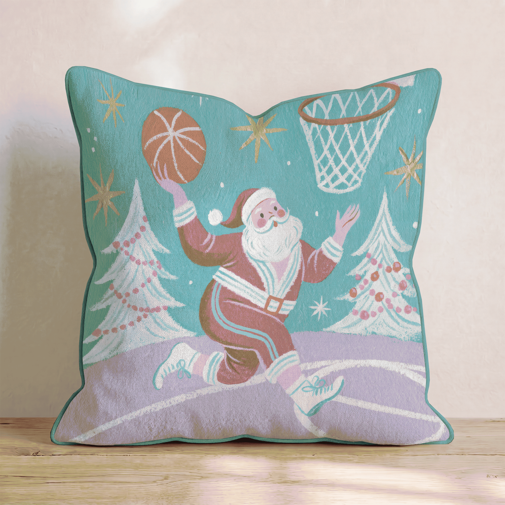Santa Slam Dunk Throw Pillow - Hillcroft Home