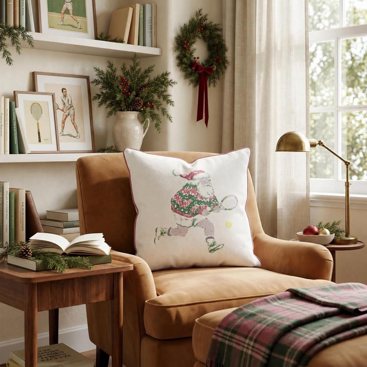Santa Tennis Match Throw Pillow throw pillow - Hillcroft Home