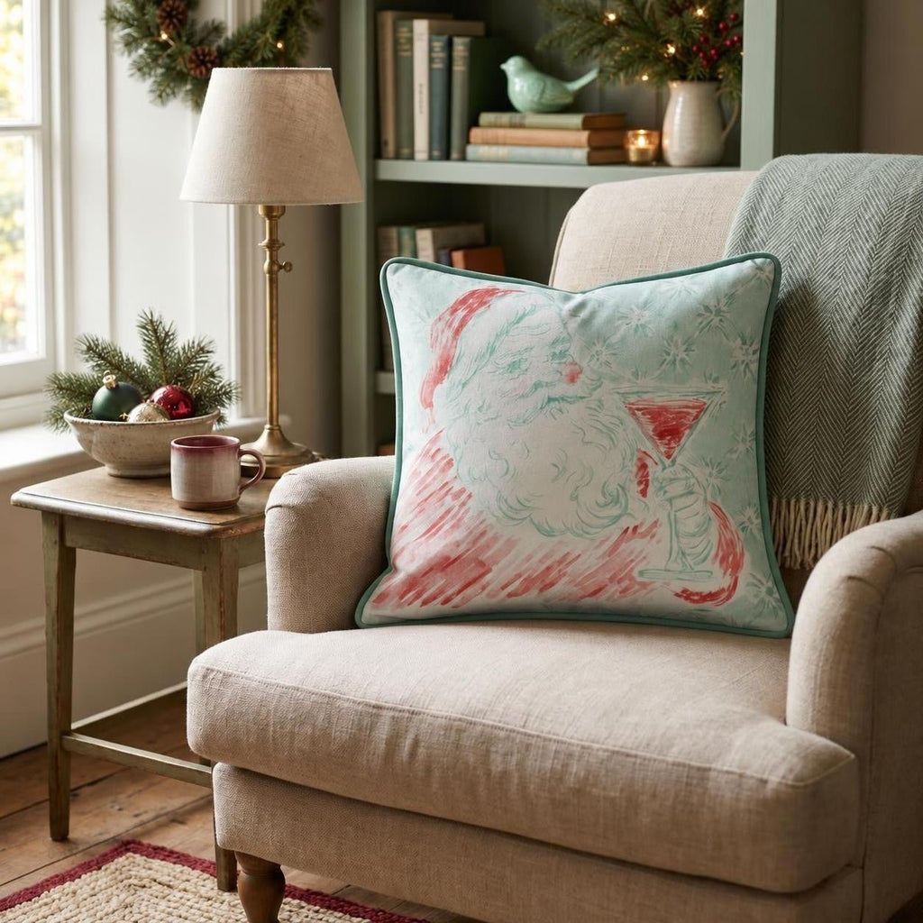 Santa's Holiday Cocktail Hour Throw Pillow throw pillow - Hillcroft Home