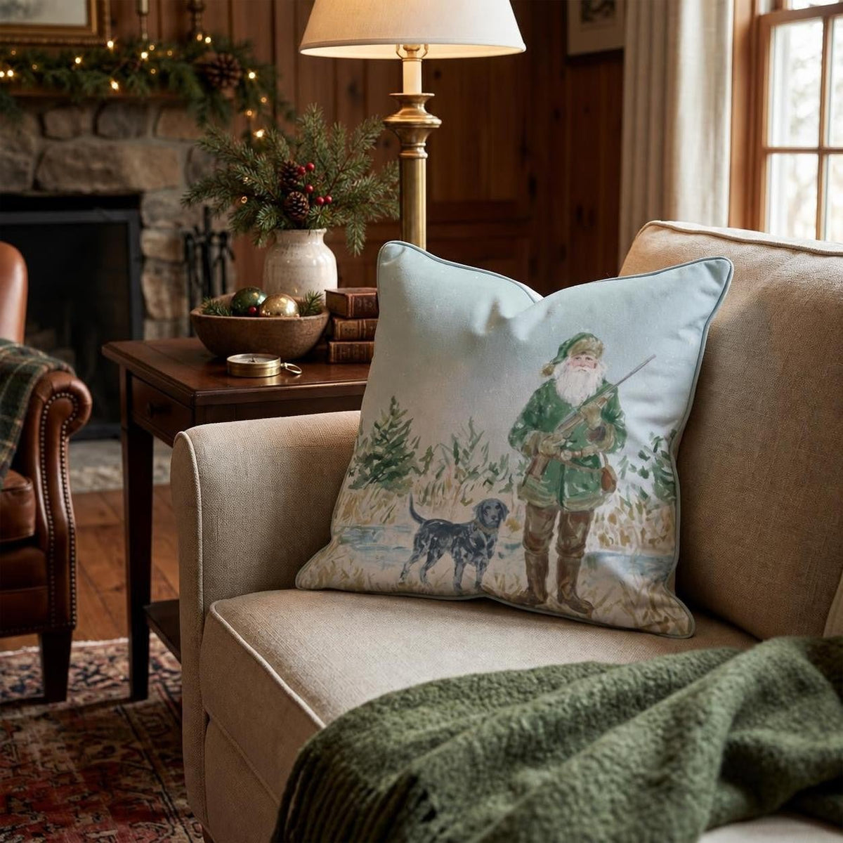 Santa's Hunting Companion Throw Pillow throw pillow - Hillcroft Home